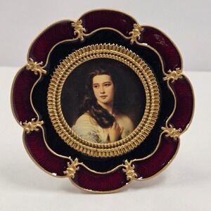 Bijoux Terner Miniature Portrait Frame Burgundy Red Black Enamel Gold Tone 3 "